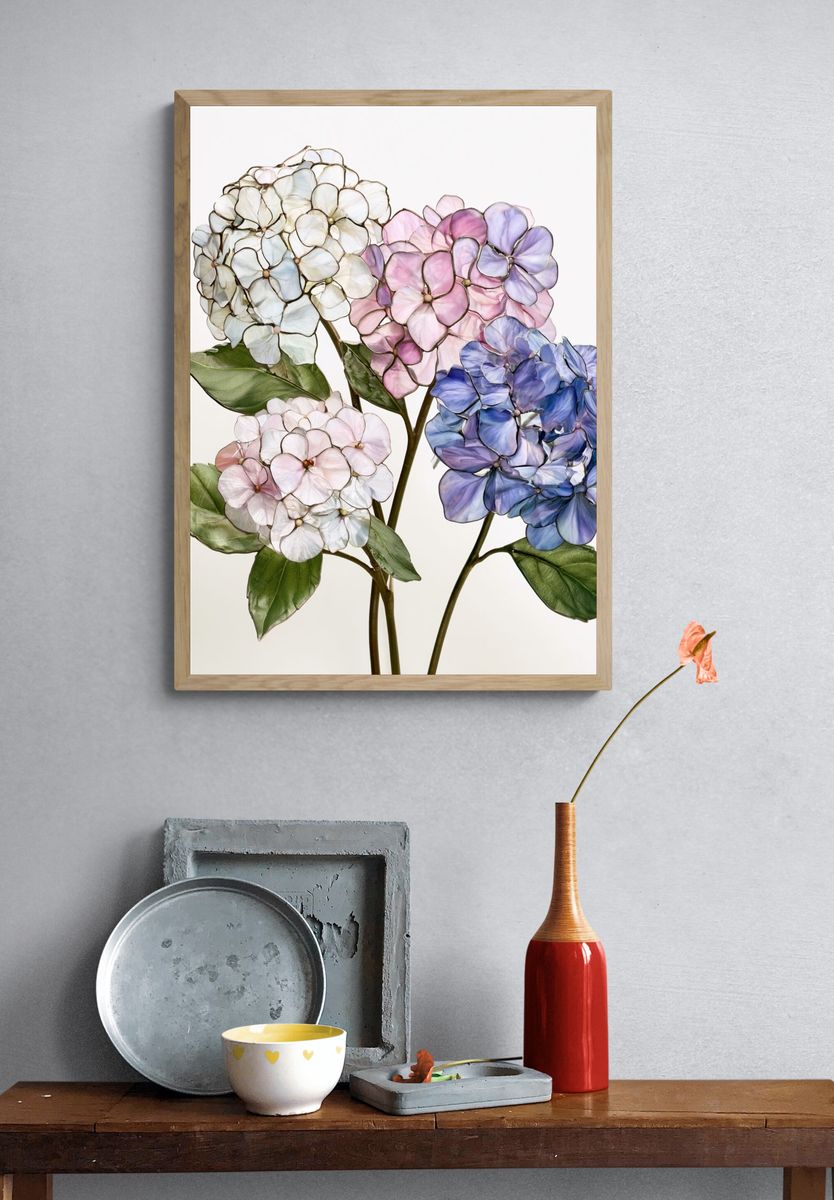 Hydrangea Blooms Botanical Print. — room view 3