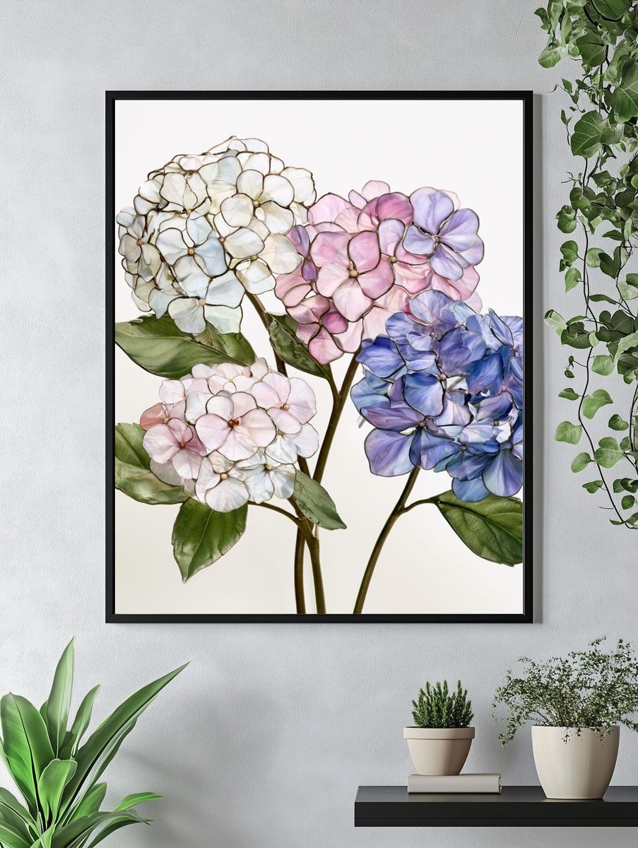 Hydrangea Blooms Botanical Print. — room view 4
