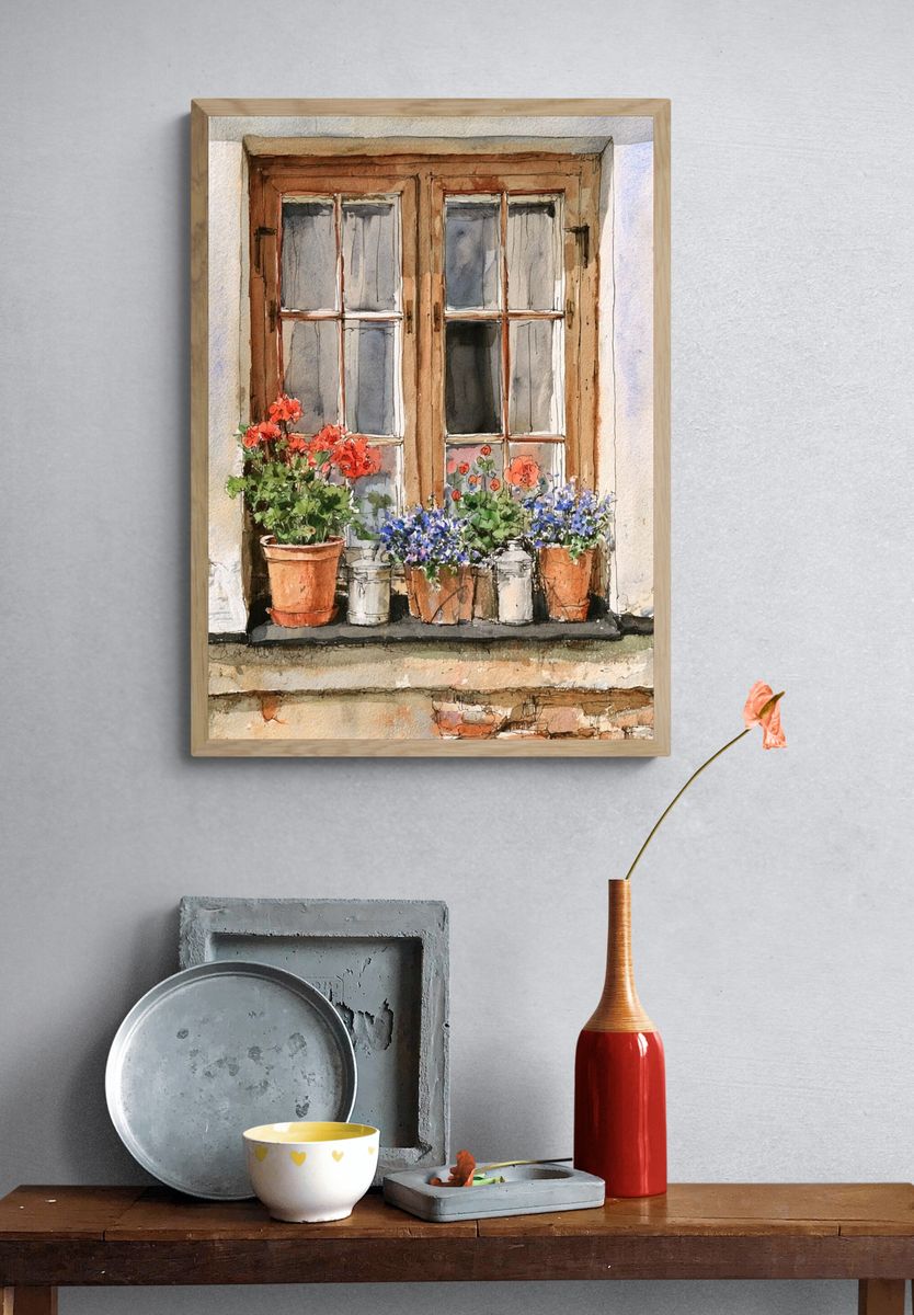 Flower Window Watercolor Print. — room view 3