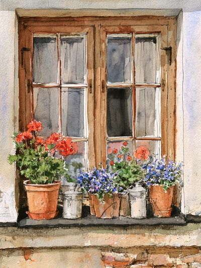 Flower Window Watercolor Print.