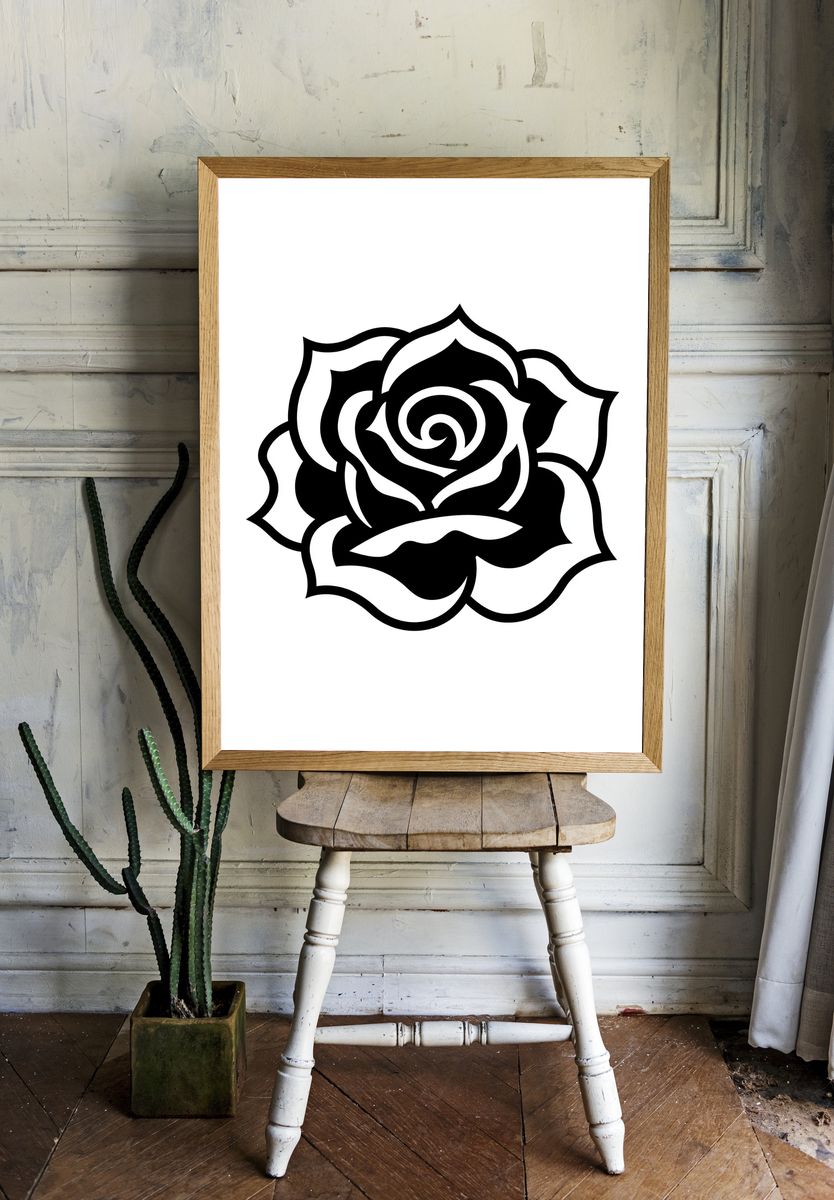 Black Rose Line Art Poster. — room view 1