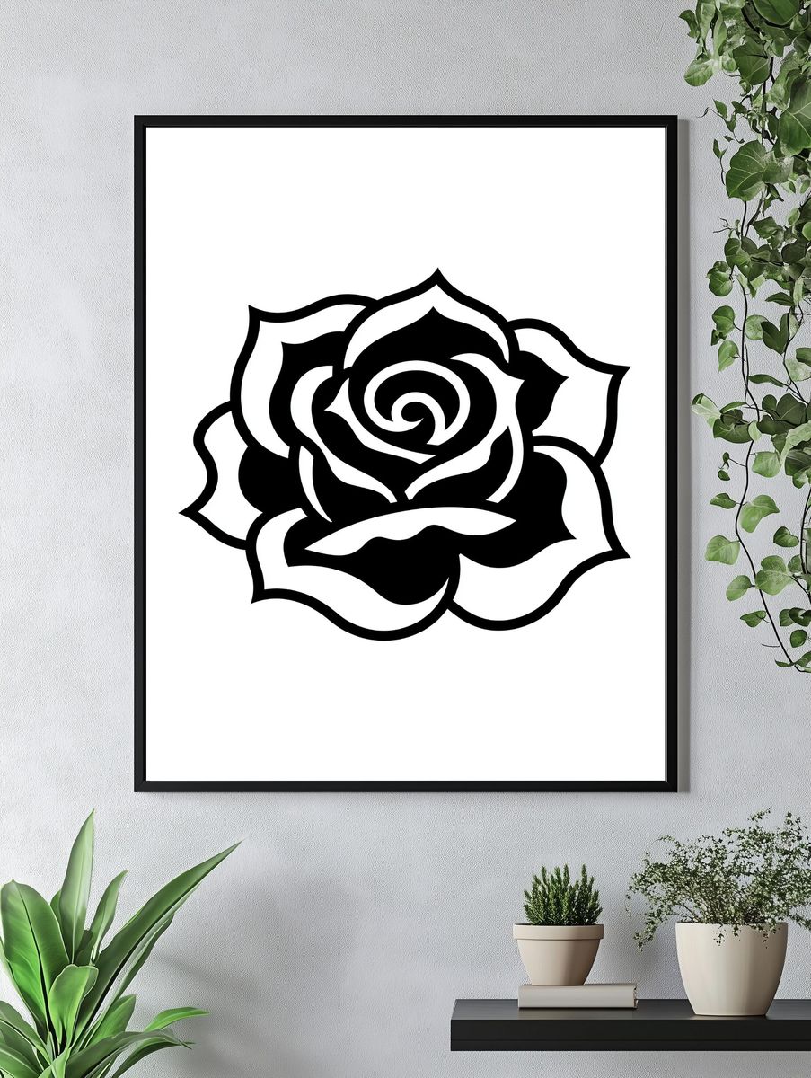 Black Rose Line Art Poster. — room view 4