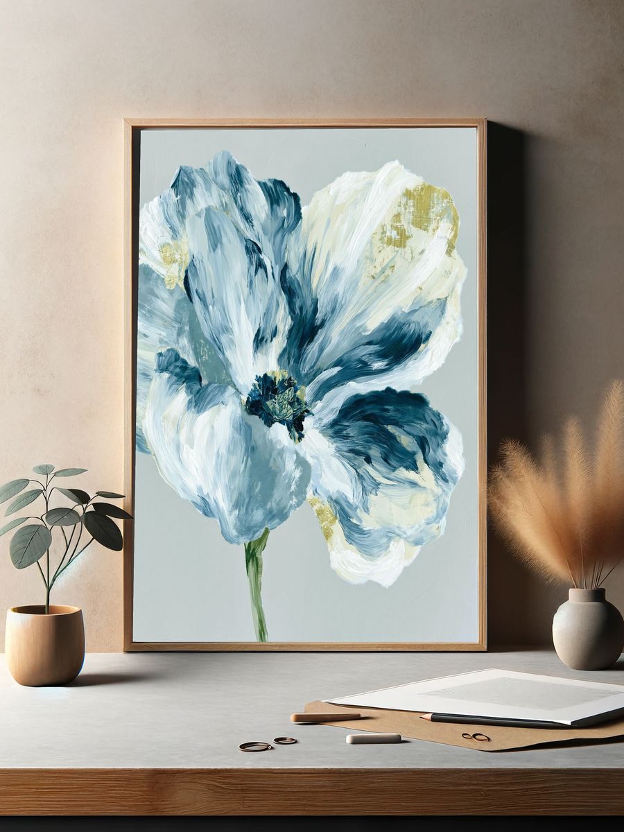 Blue Floral Watercolor Print. — room view 2