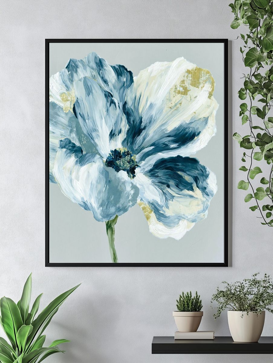 Blue Floral Watercolor Print. — room view 4