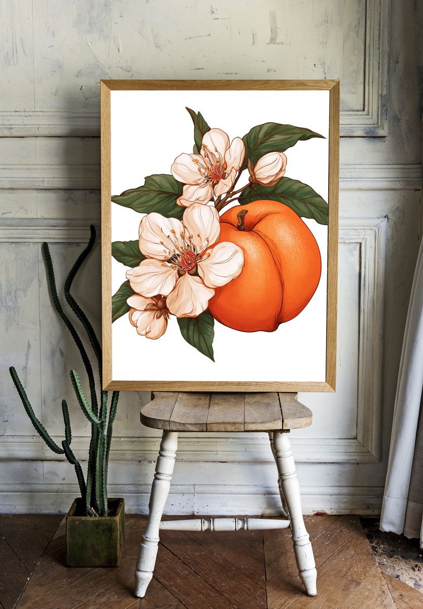Peach Blossom Botanical Poster. room preview