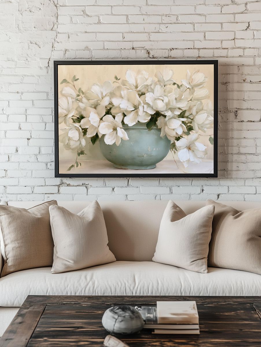 White Magnolia Vase — Fine-Art Print. room preview