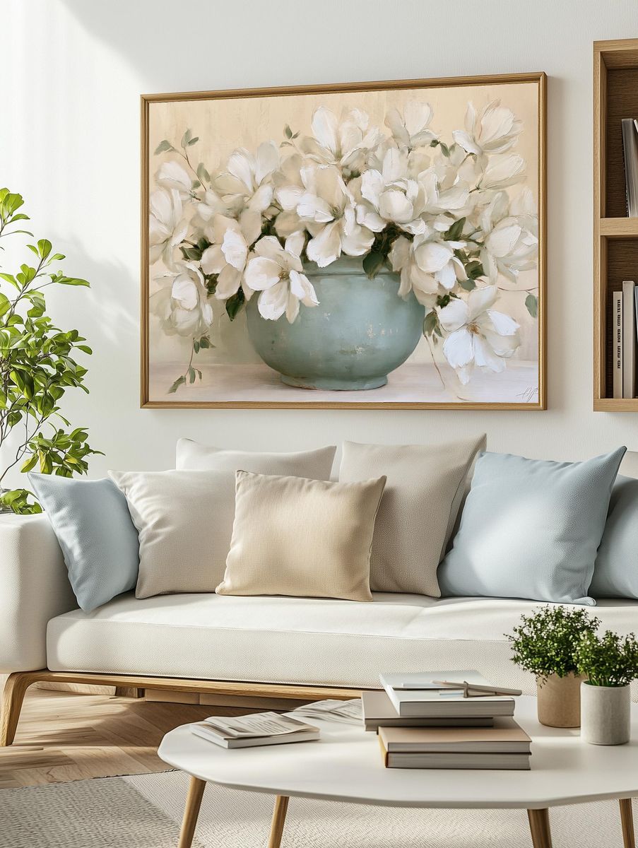 White Magnolia Vase — Fine-Art Print. — room view 2