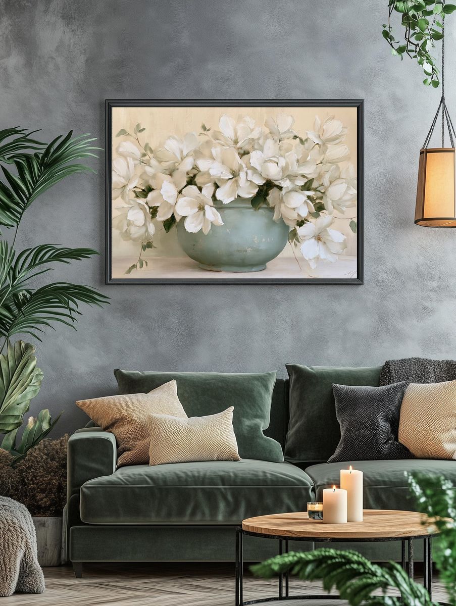 White Magnolia Vase — Fine-Art Print. — room view 4