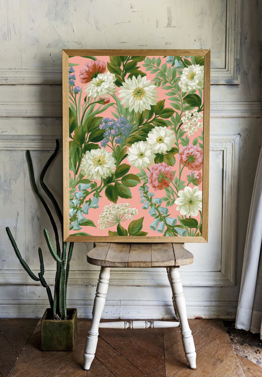 Pastel Floral Garden Illustration Poster. — room view 1