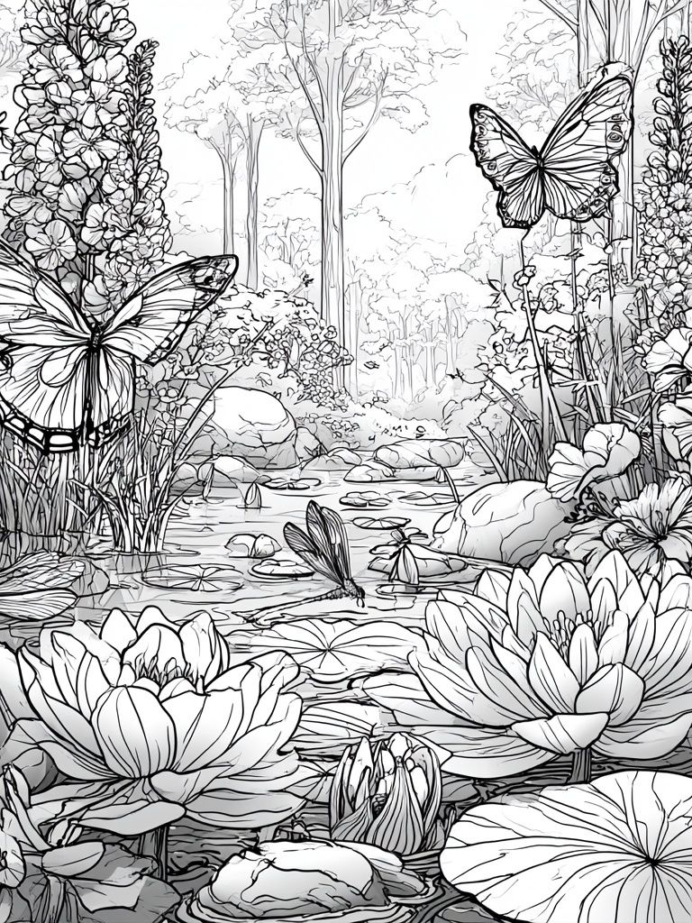 Butterfly Garden Line Art Poster. poster — botanical art