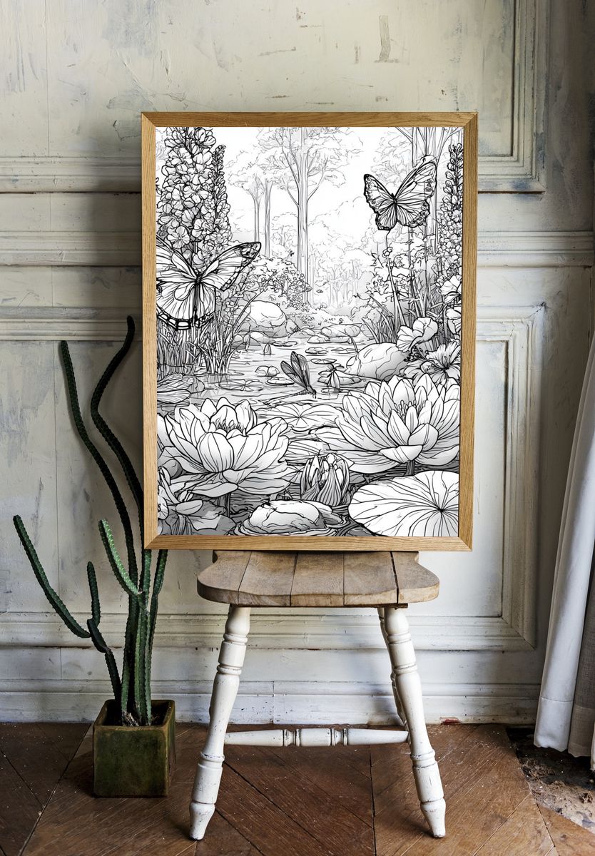 Butterfly Garden Line Art Poster. room preview