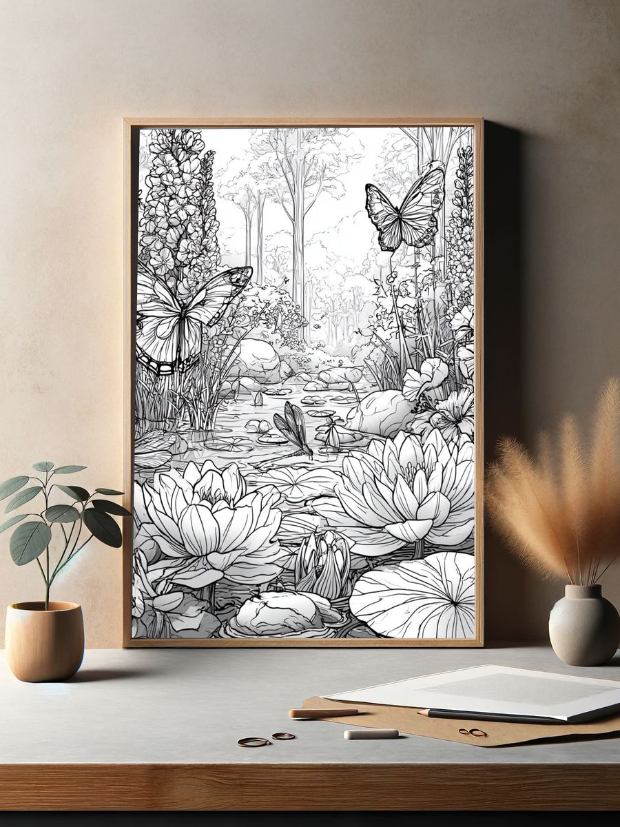 Butterfly Garden Line Art Poster. — room view 2