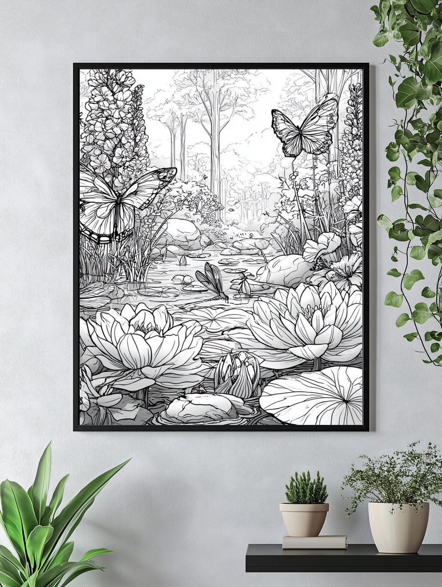 Butterfly Garden Line Art Poster. — room view 4