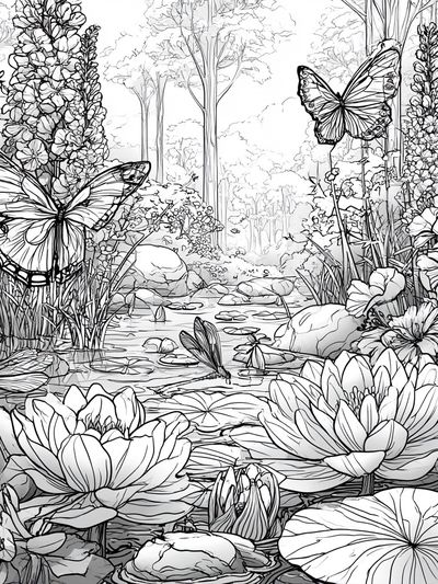Butterfly Garden Line Art Poster.