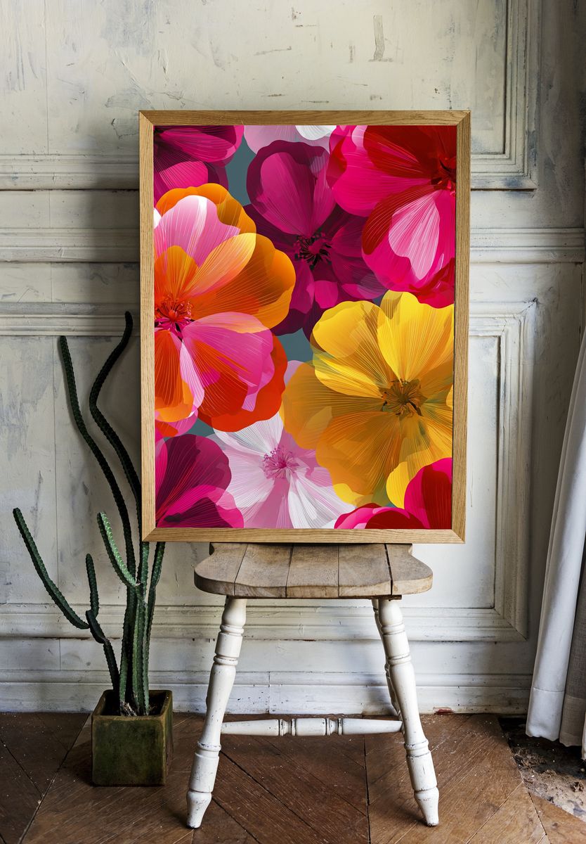 Vibrant Floral Abstract Poster. — room view 1
