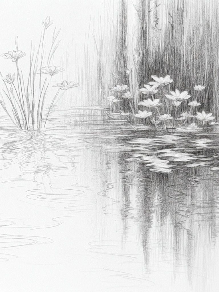 Lotus Pond Sketch Print. poster detail