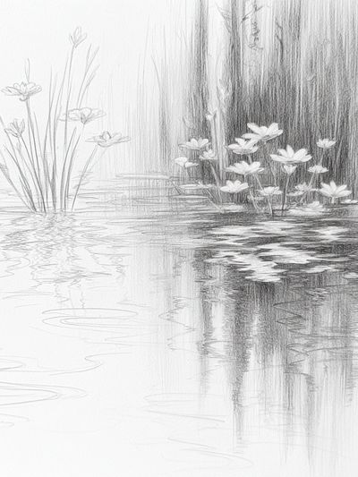 Lotus Pond Sketch Print.