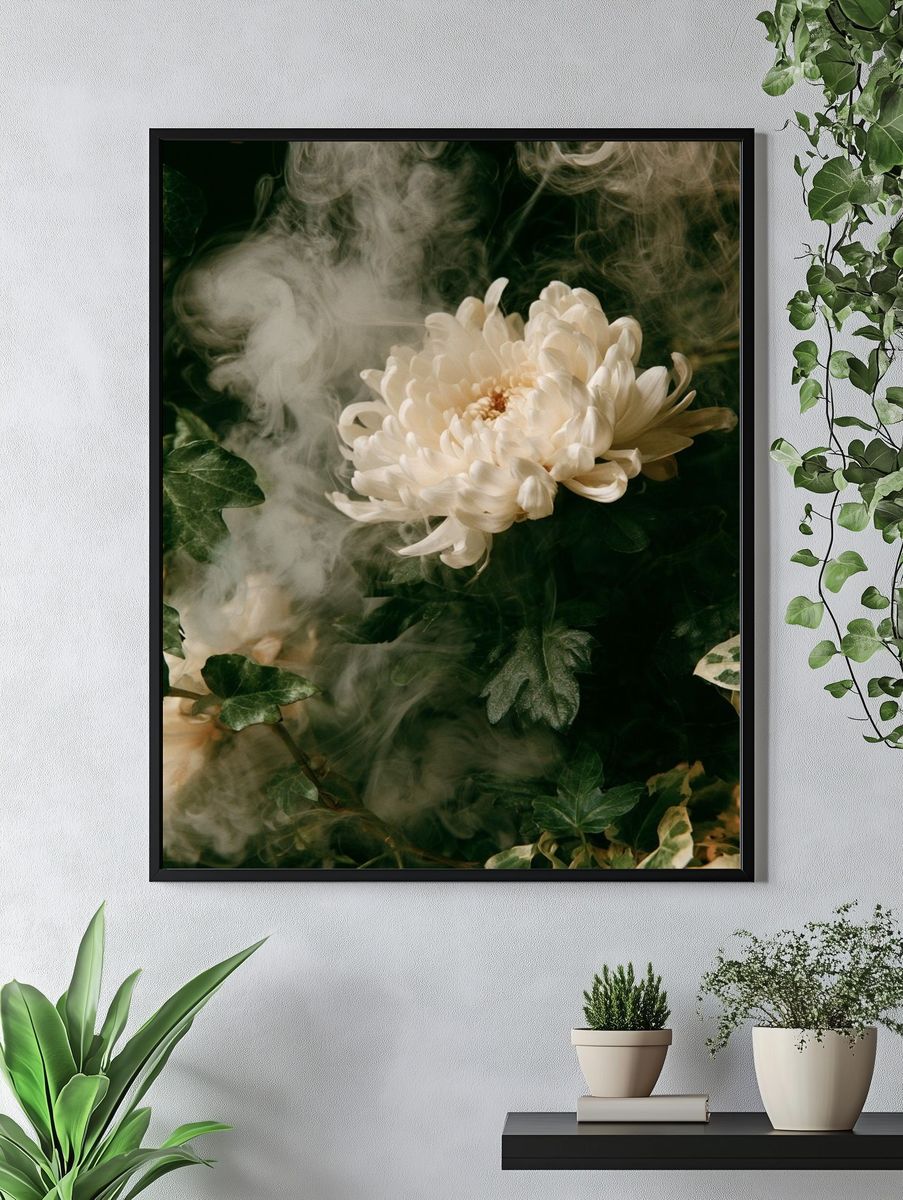 White Chrysanthemum Botanical Print. — room view 4
