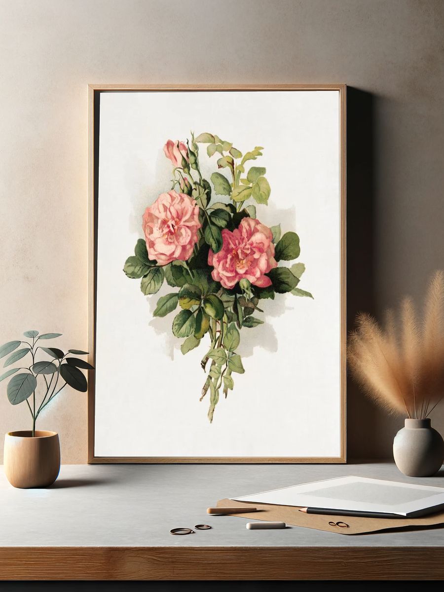 Pink Roses Botanical Print. — room view 2