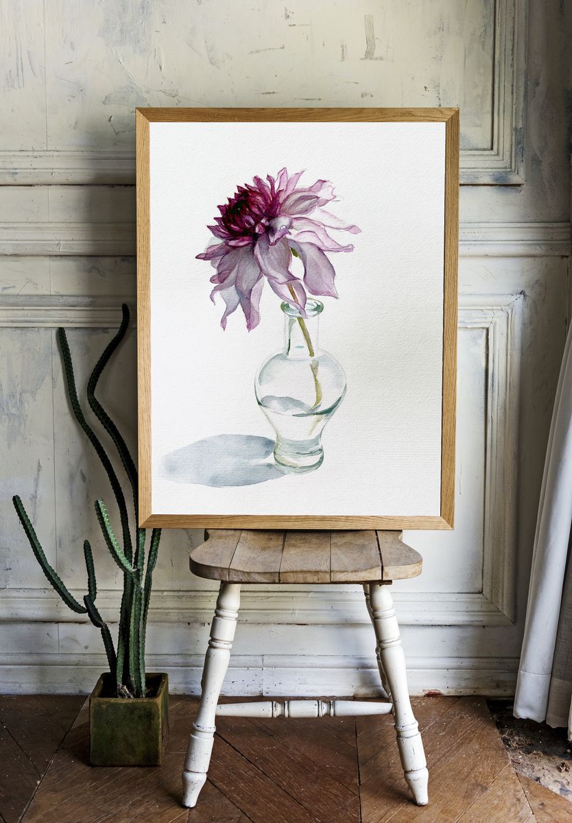 Purple Dahlia Watercolor Print. — room view 1