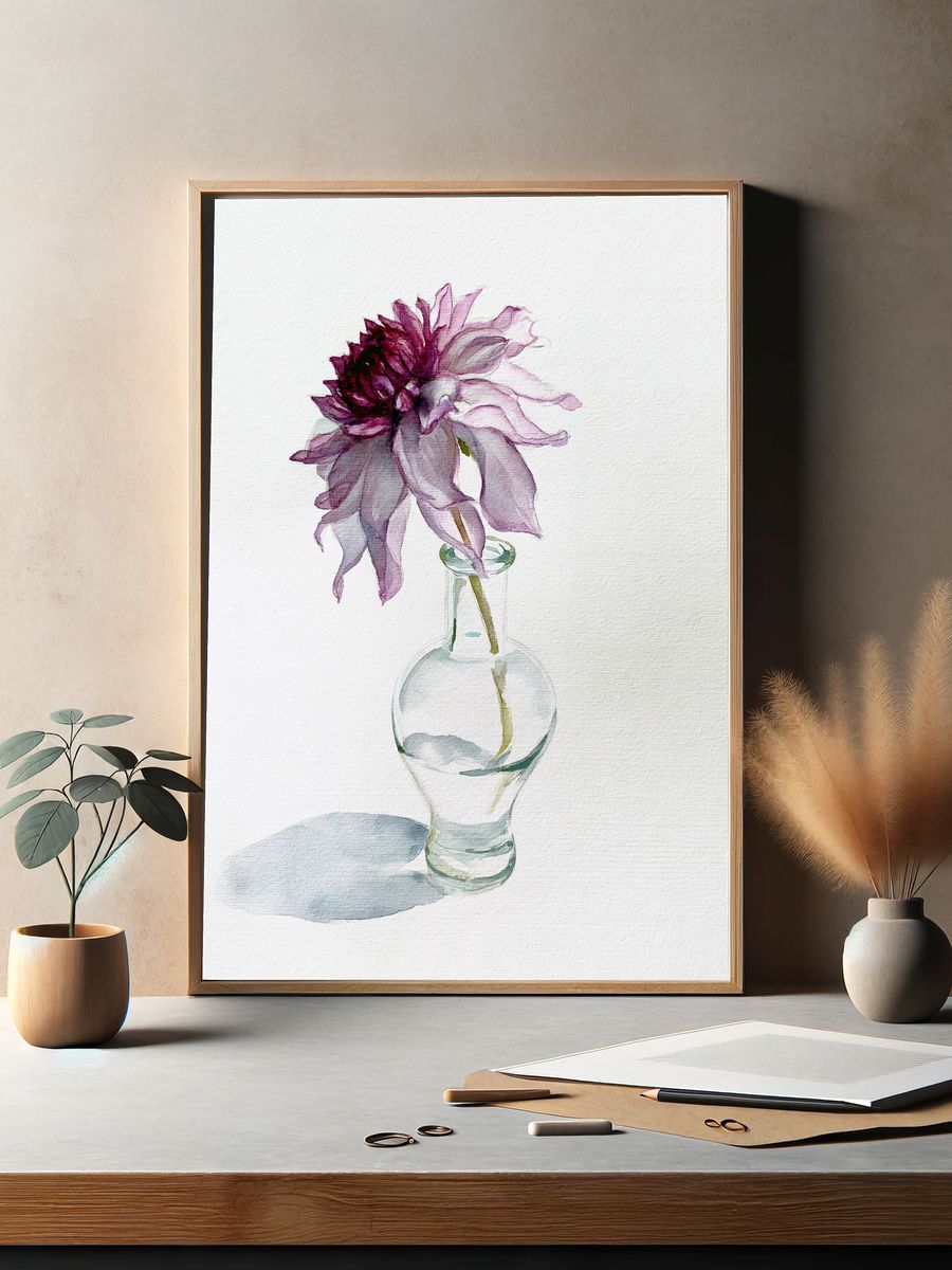 Purple Dahlia Watercolor Print. — room view 2