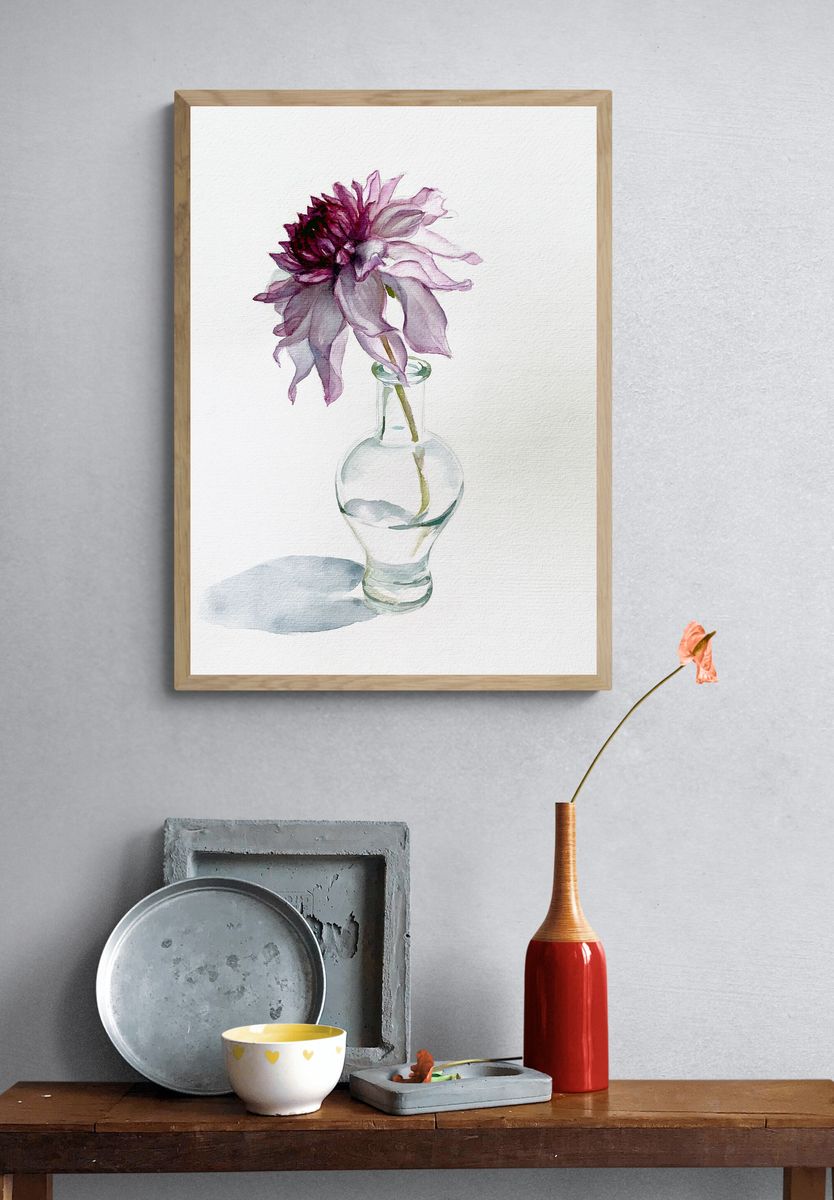 Purple Dahlia Watercolor Print. — room view 3