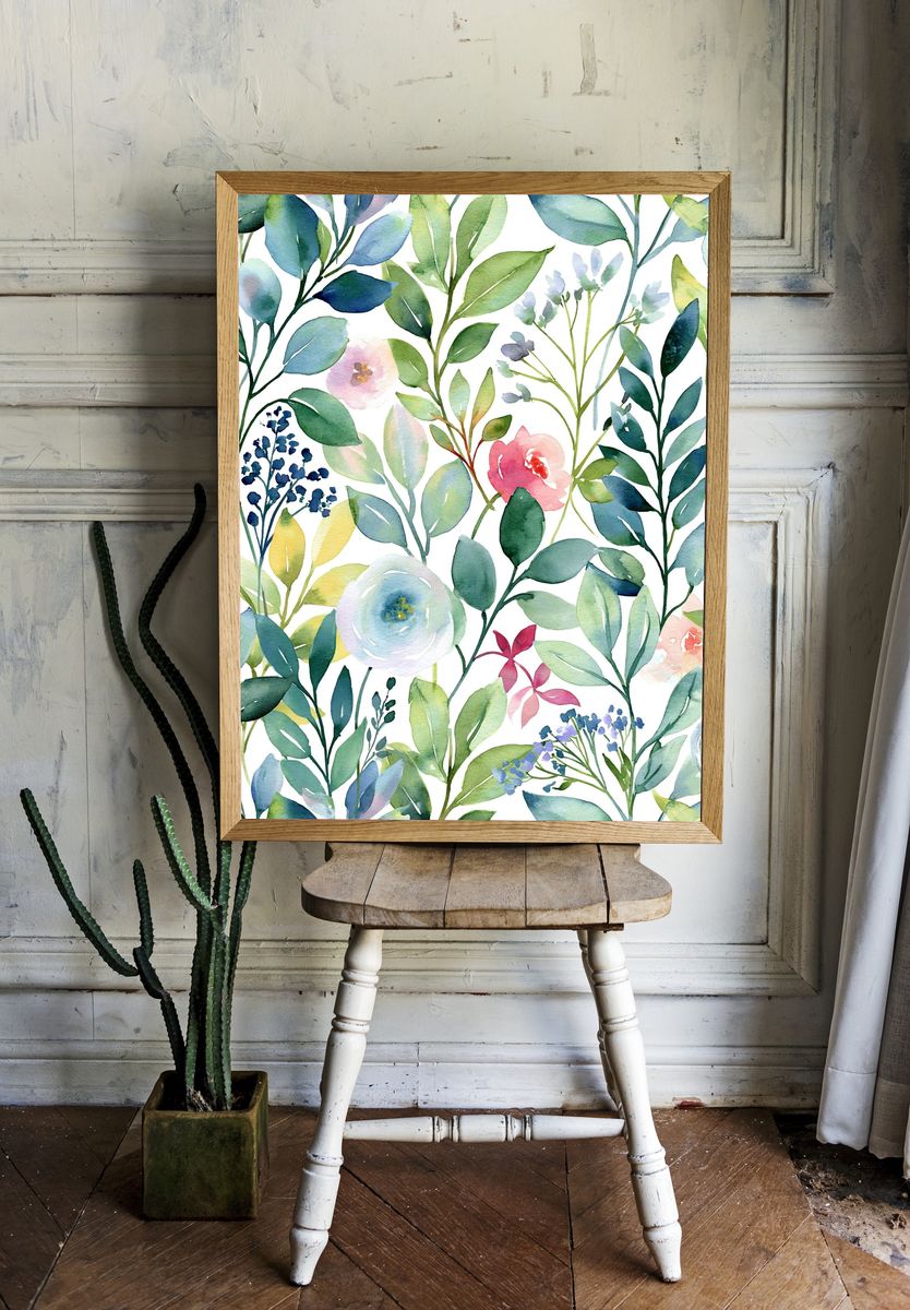 Watercolor Floral Garden Print. — room view 1