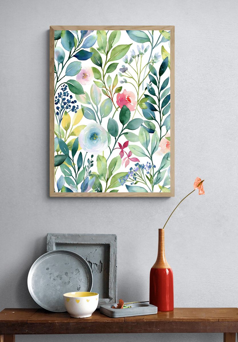 Watercolor Floral Garden Print. — room view 3