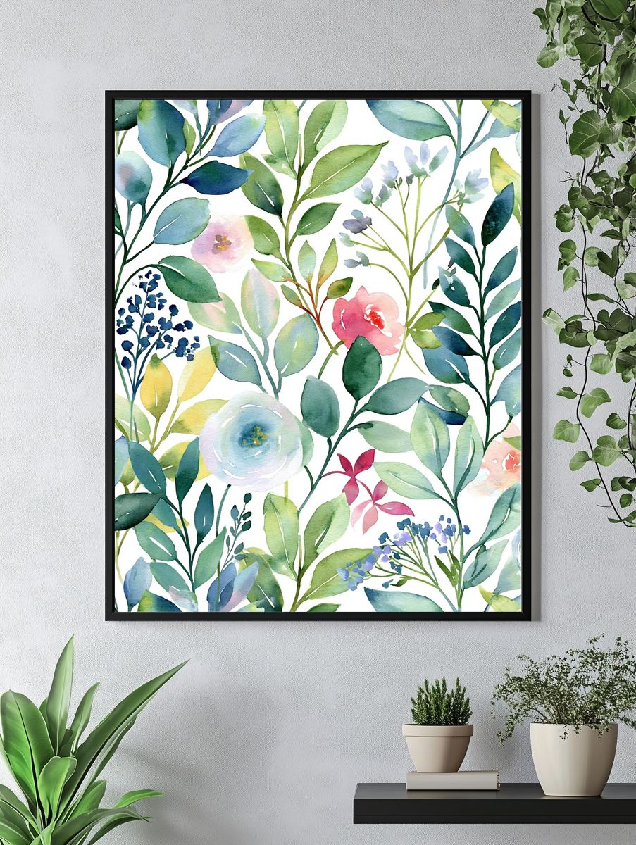 Watercolor Floral Garden Print. — room view 4