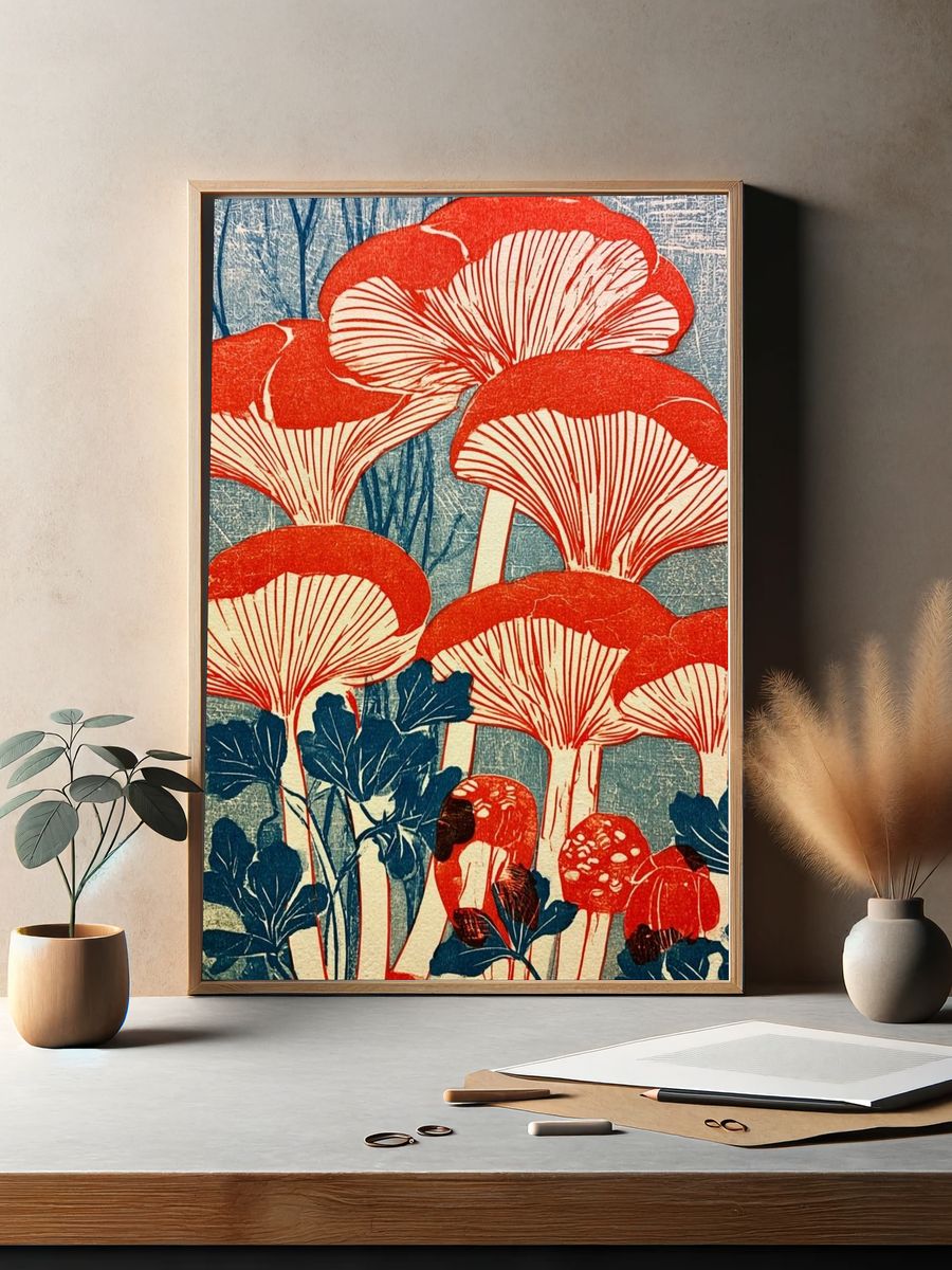 Red Mushrooms Vintage Print. — room view 2