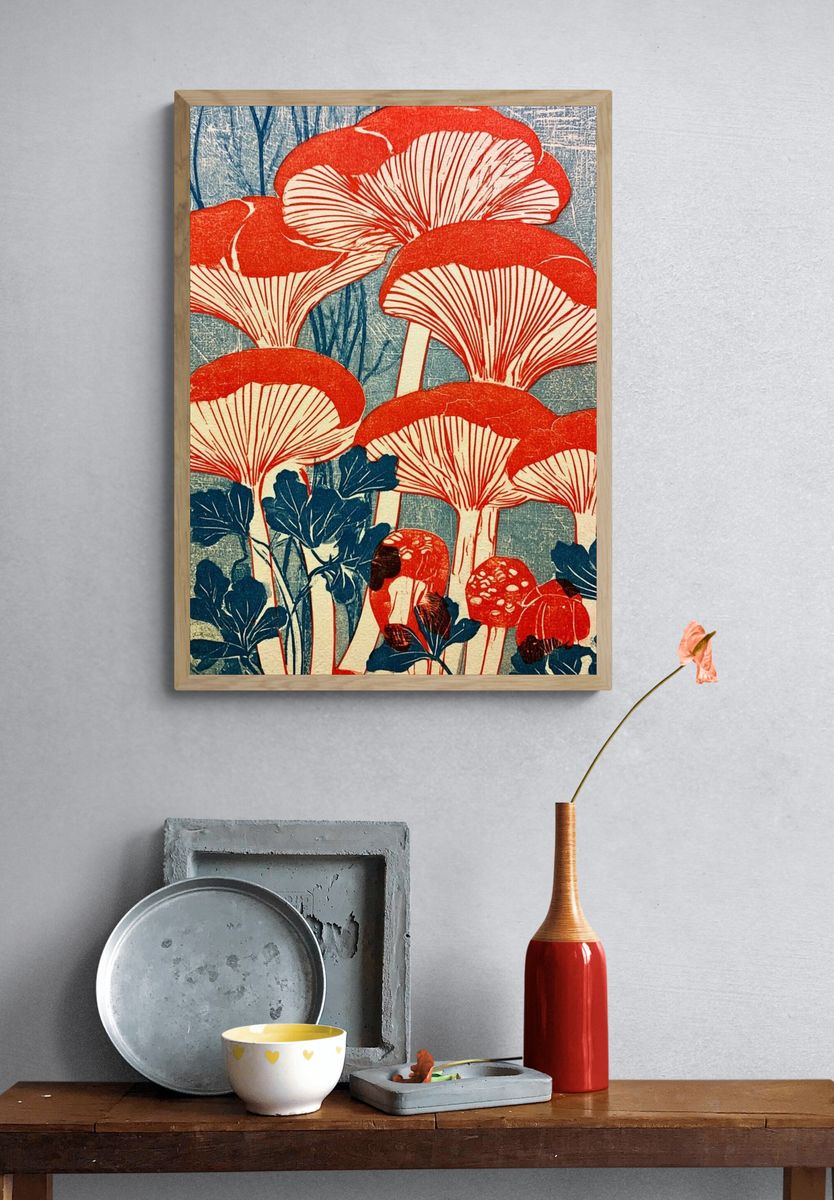 Red Mushrooms Vintage Print. — room view 3