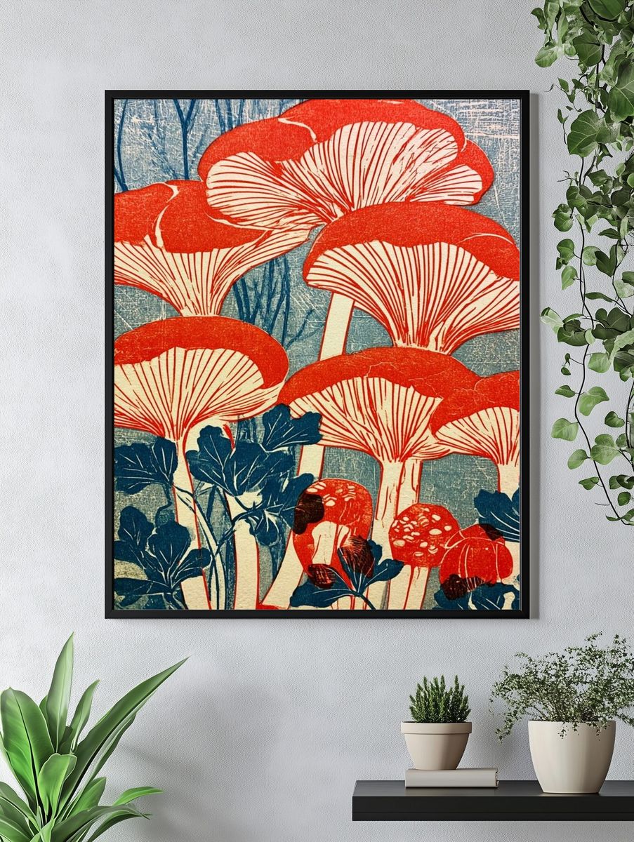 Red Mushrooms Vintage Print. — room view 4