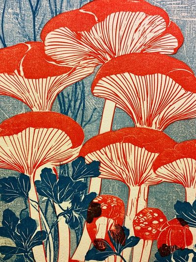 Red Mushrooms Vintage Print.