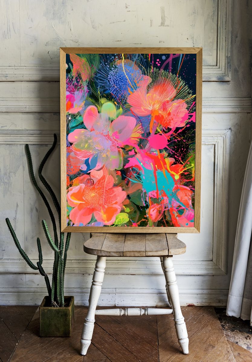 Neon Floral Burst Illustration Poster. room preview