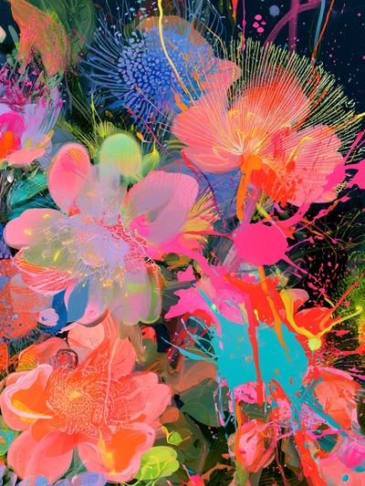 Neon Floral Burst Illustration Poster. poster