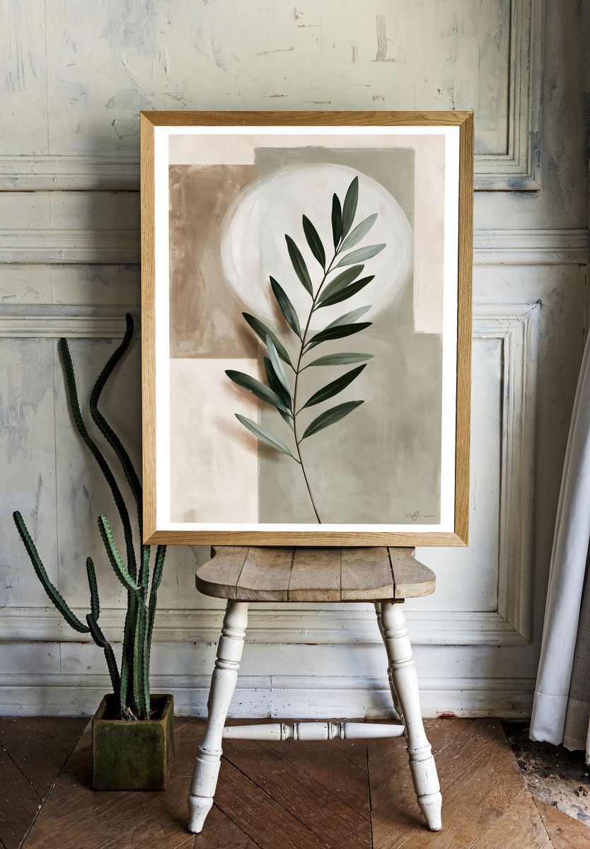 Olive Branch Botanical Print. room preview