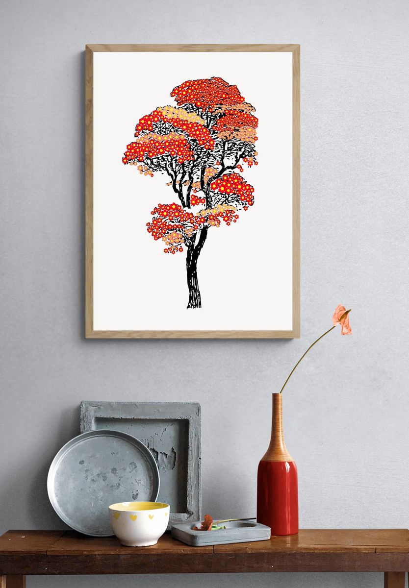 Japanese autumn tree color drawing. — room view 3