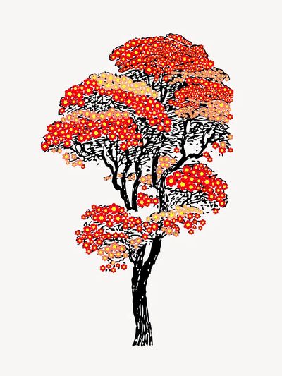 Japanese autumn tree color drawing. poster