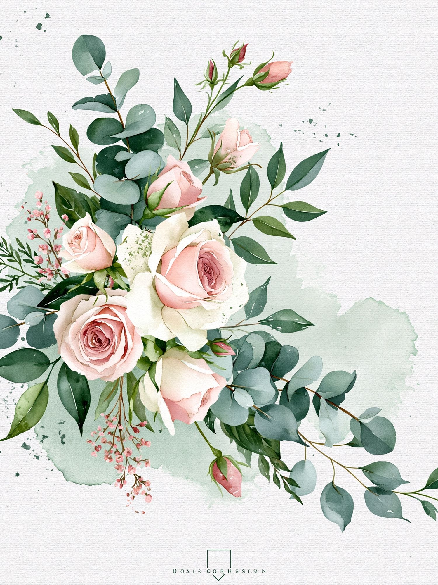 Blush Rose Bouquet Watercolor Print. poster — botanical art