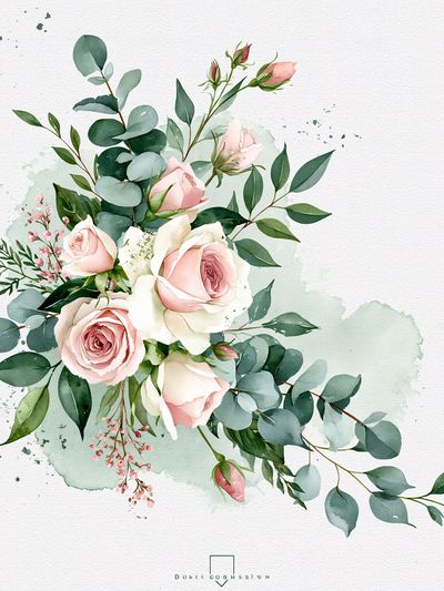 Blush Rose Bouquet Watercolor Print. poster