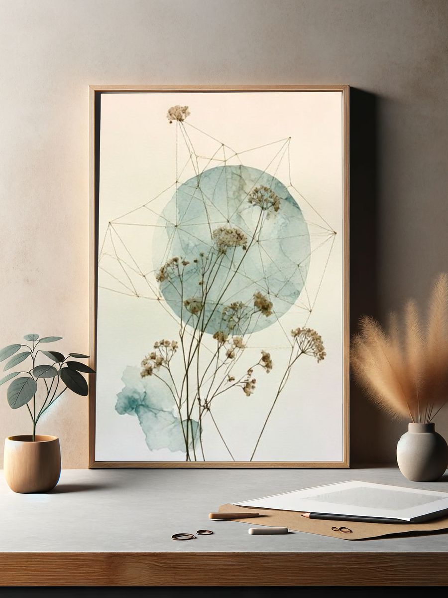 Pressed Flowers Geometric Watercolor Print. — room view 2