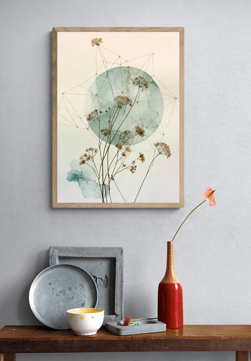 Pressed Flowers Geometric Watercolor Print. — room view 3