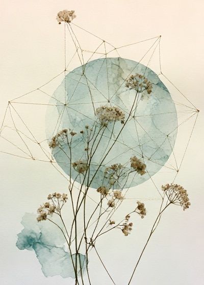 Pressed Flowers Geometric Watercolor Print.