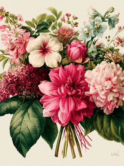 Pink Floral Bouquet Botanical Print.
