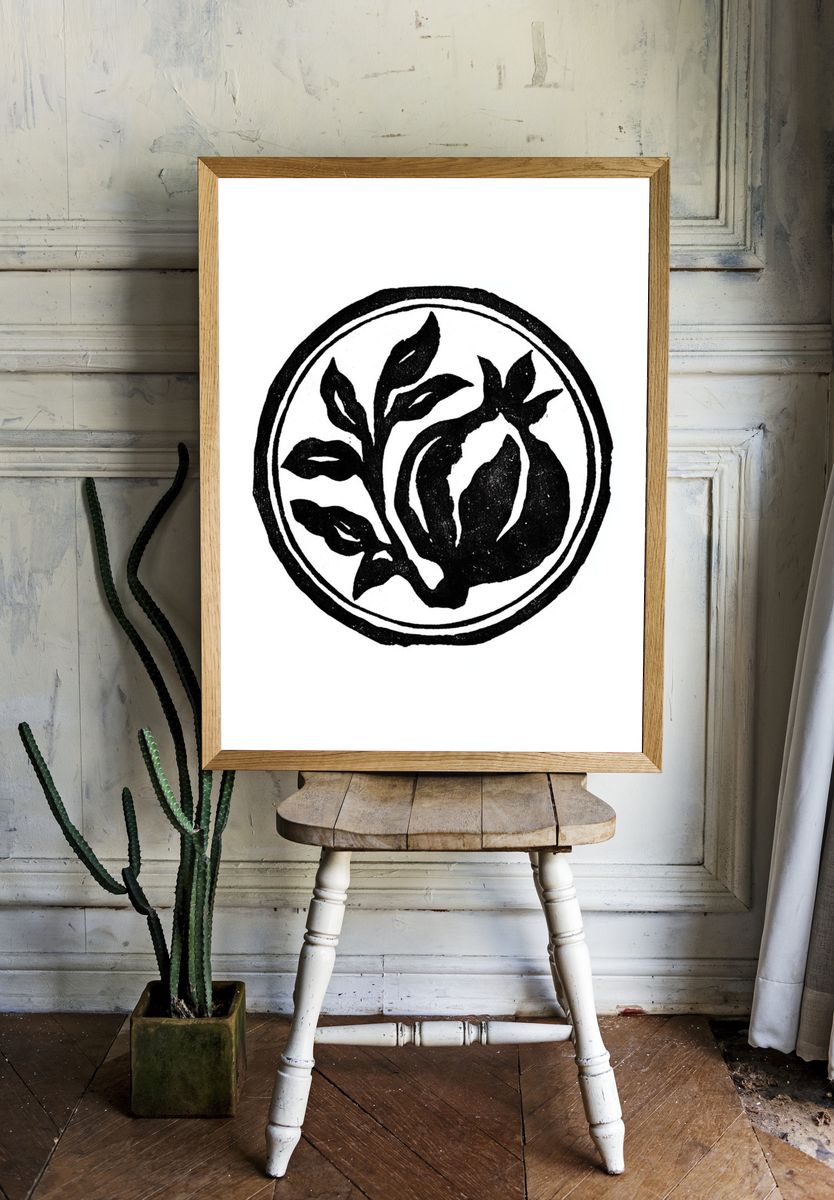 Pomegranate Botanical Ink Print. room preview