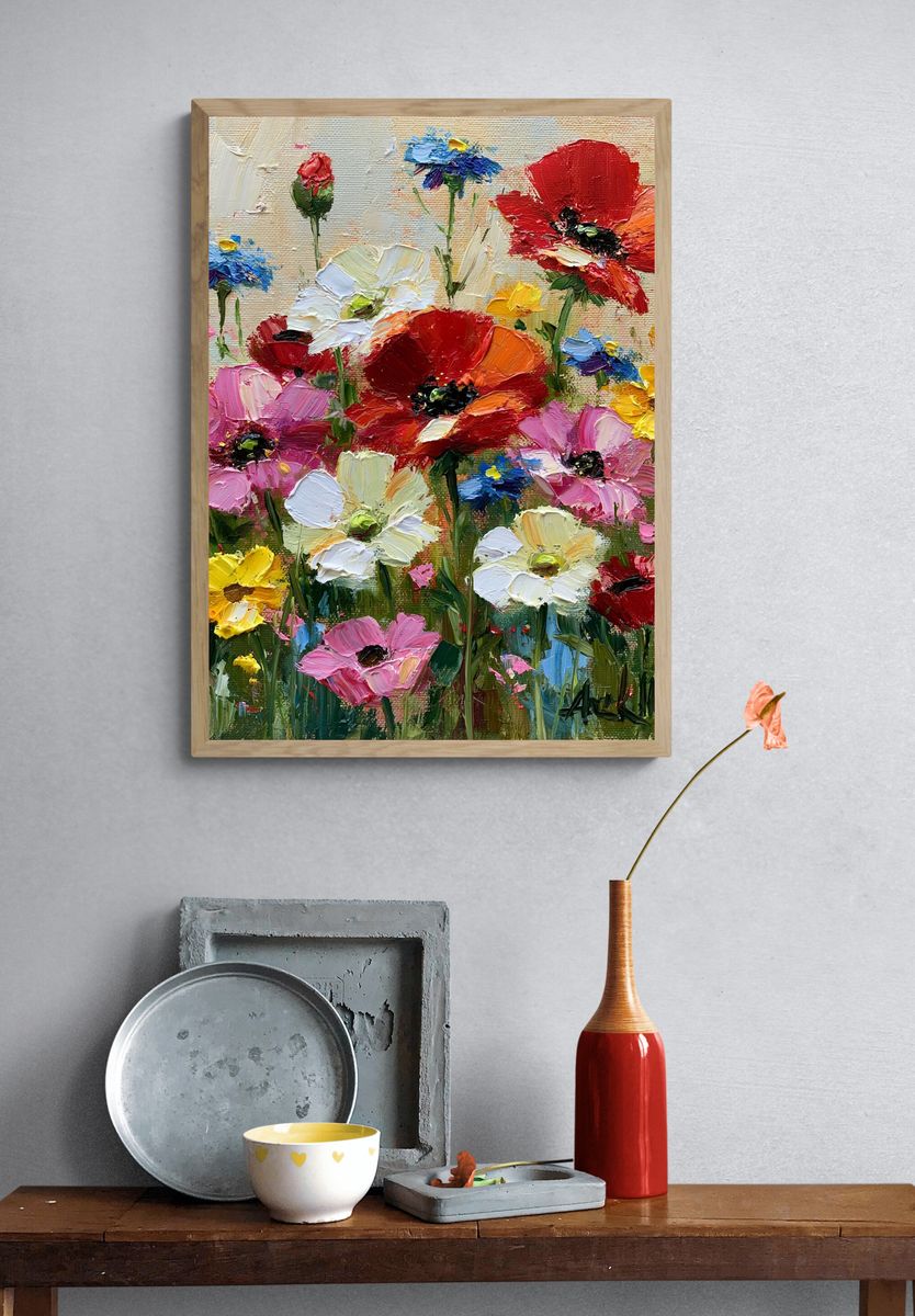 Colorful Wildflower Bouquet Print. — room view 3