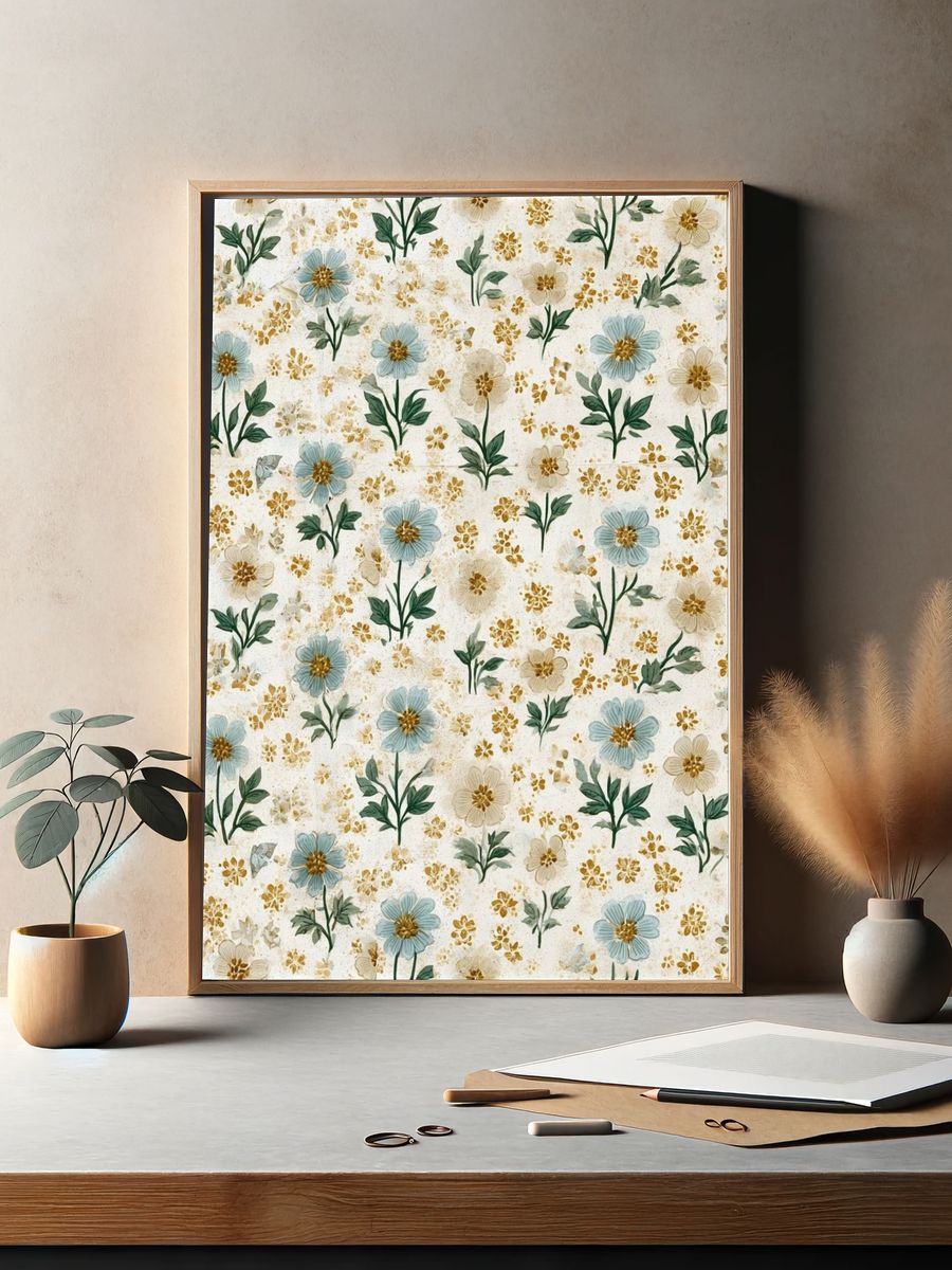 Blue Wildflower Pattern Print. — room view 2