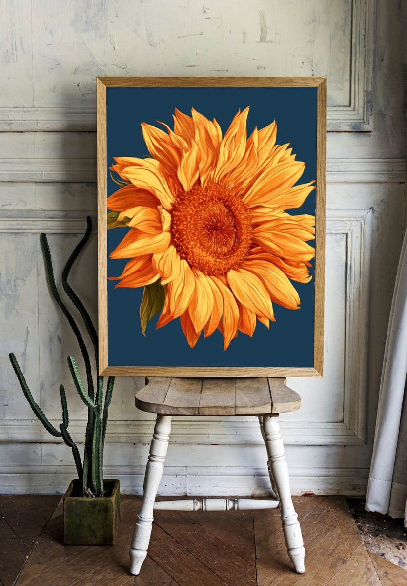 Sunflower Botanical Print. — room view 1