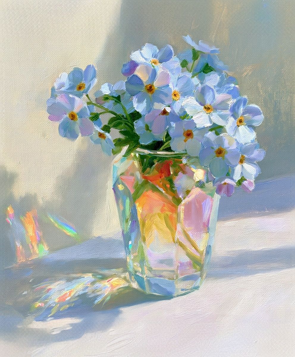 Pastel Flowers in Glass Vase Print. poster detail