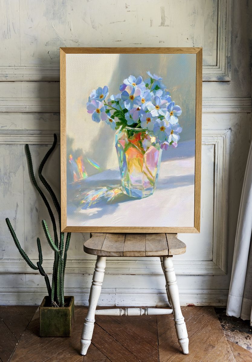 Pastel Flowers in Glass Vase Print. room preview